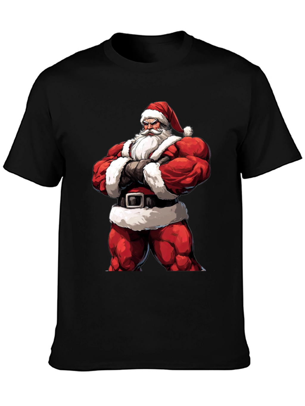 Muscle Santa Black T-Shirt: Holiday Fitness