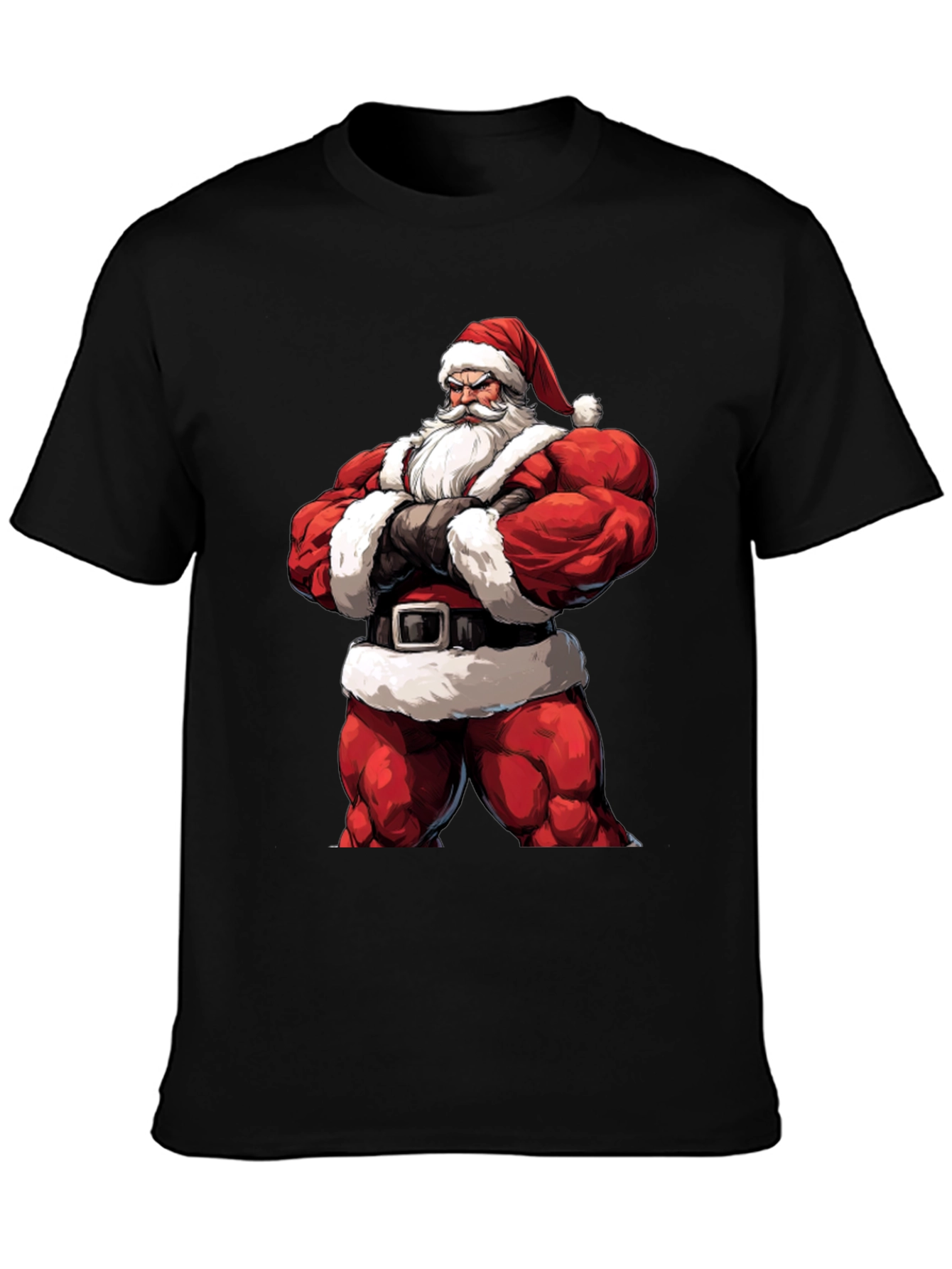 Muscle Santa Black T-Shirt: Holiday Fitness