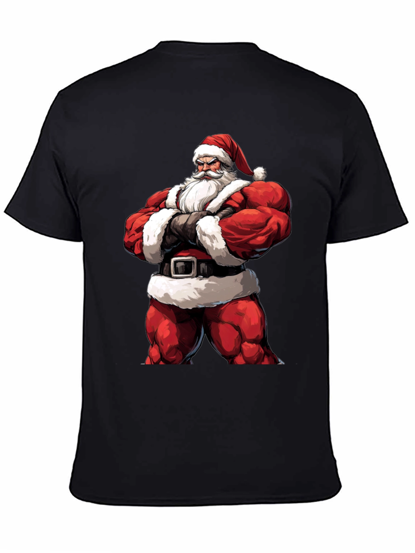 Muscle Santa Black T-Shirt: Holiday Fitness