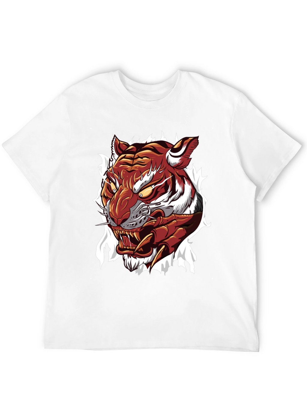 Mens Tiger Graphic Print Crew Neck T-Shirt