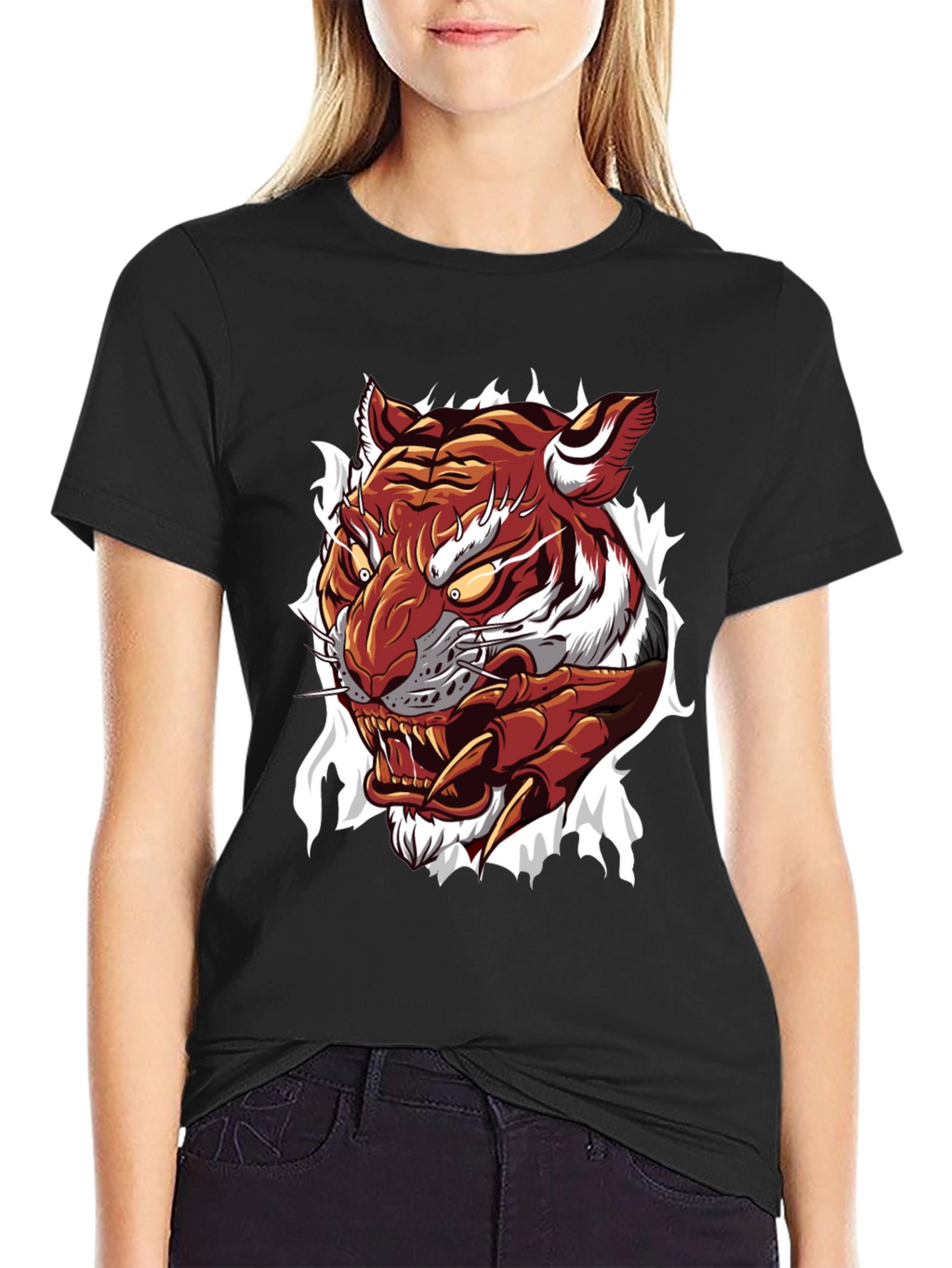 Mens Tiger Graphic Print Crew Neck T-Shirt