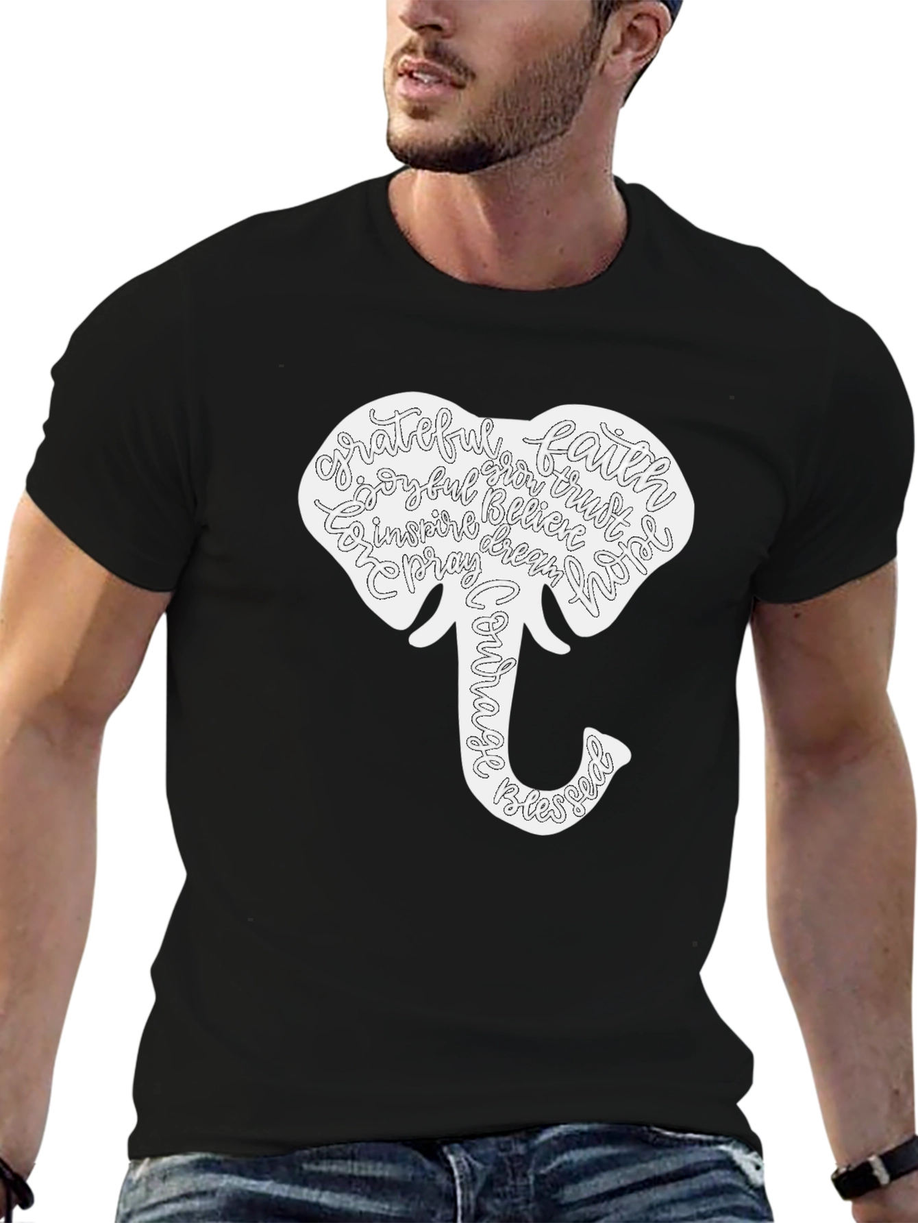 Elephant Word Art Graphic T-Shirt