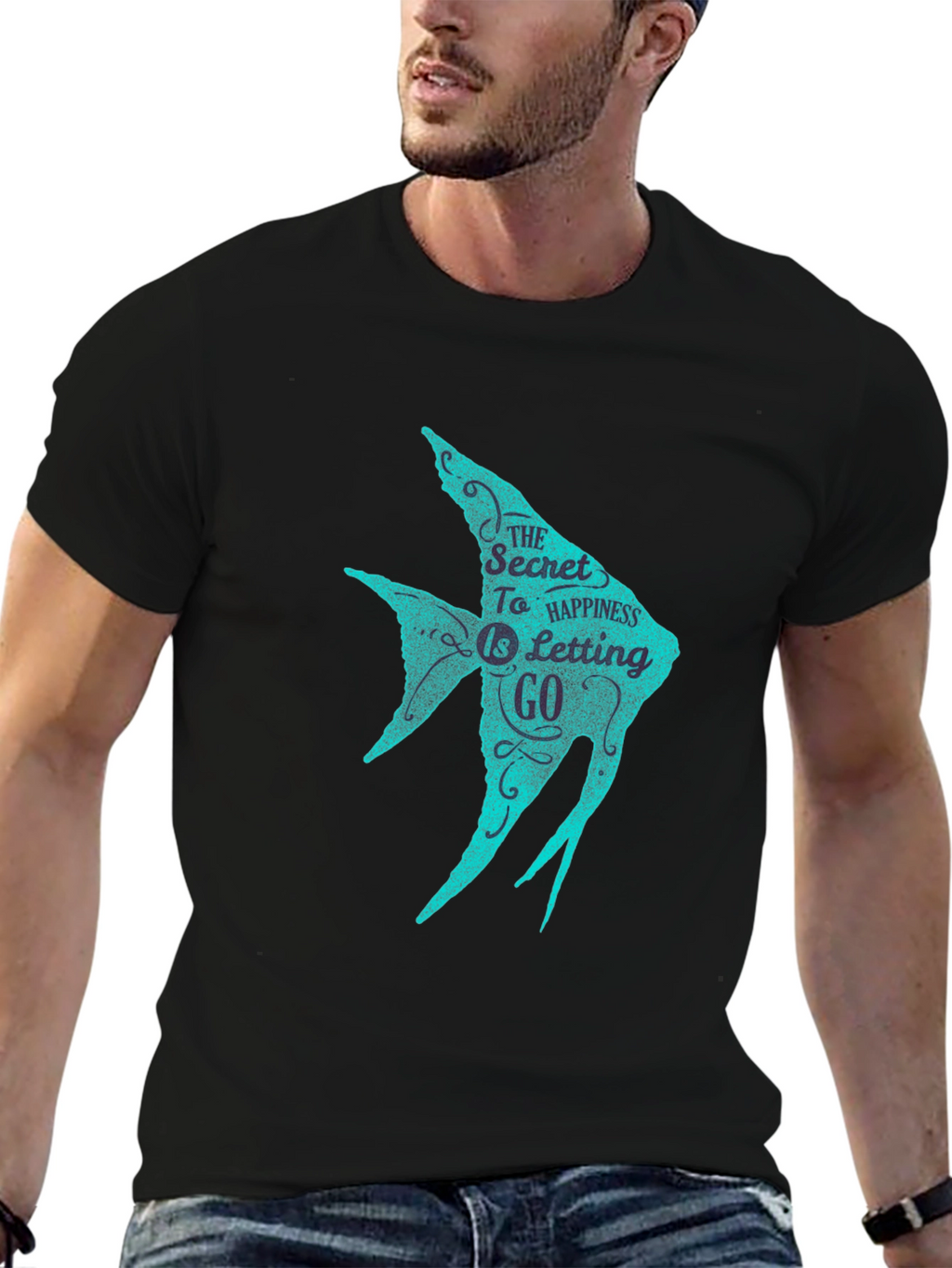 Secret To Happiness Fish Graphic T-Shirt