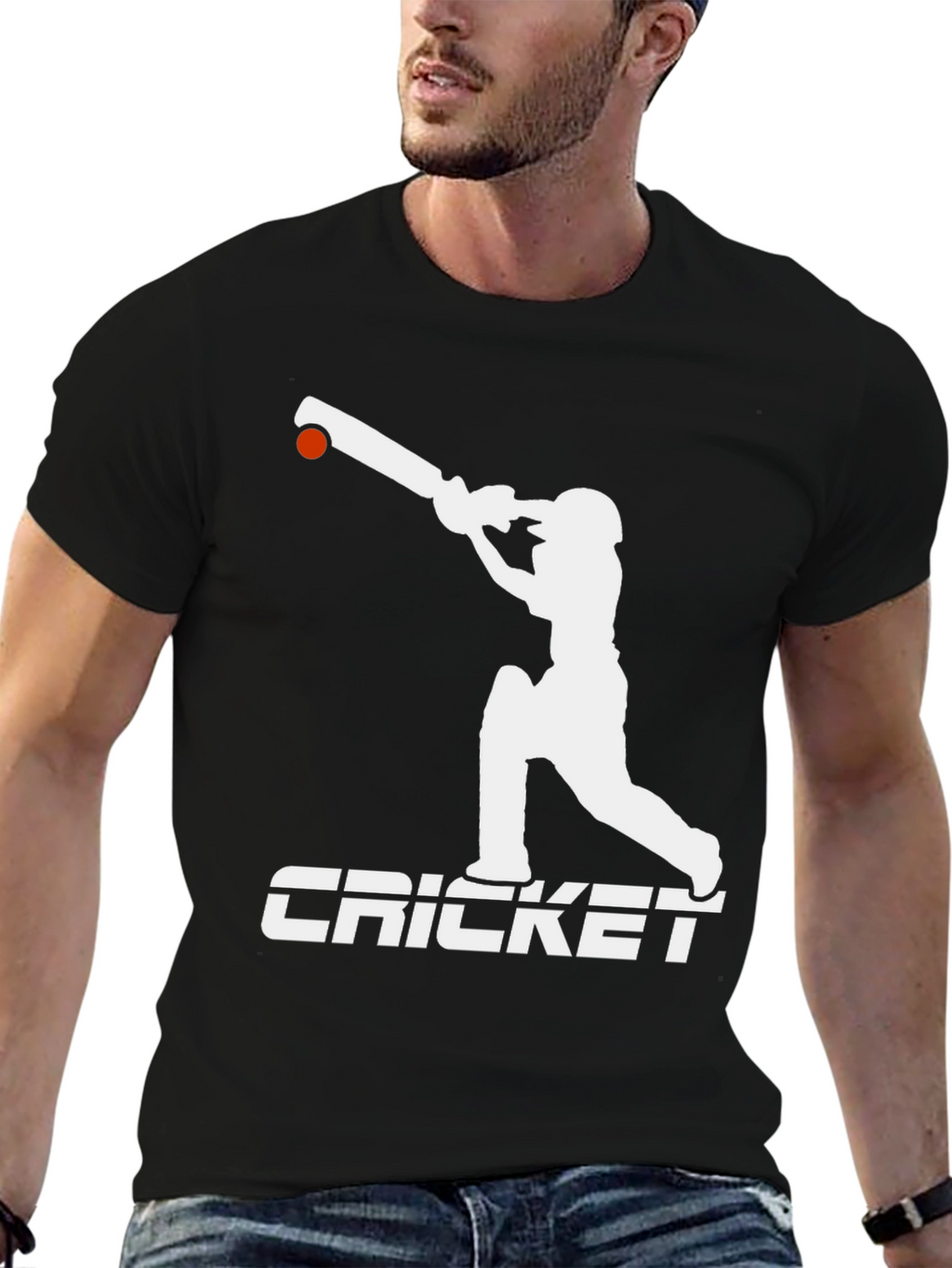 Cricket Player Graphic Tee - Black Cotton T-Shirt