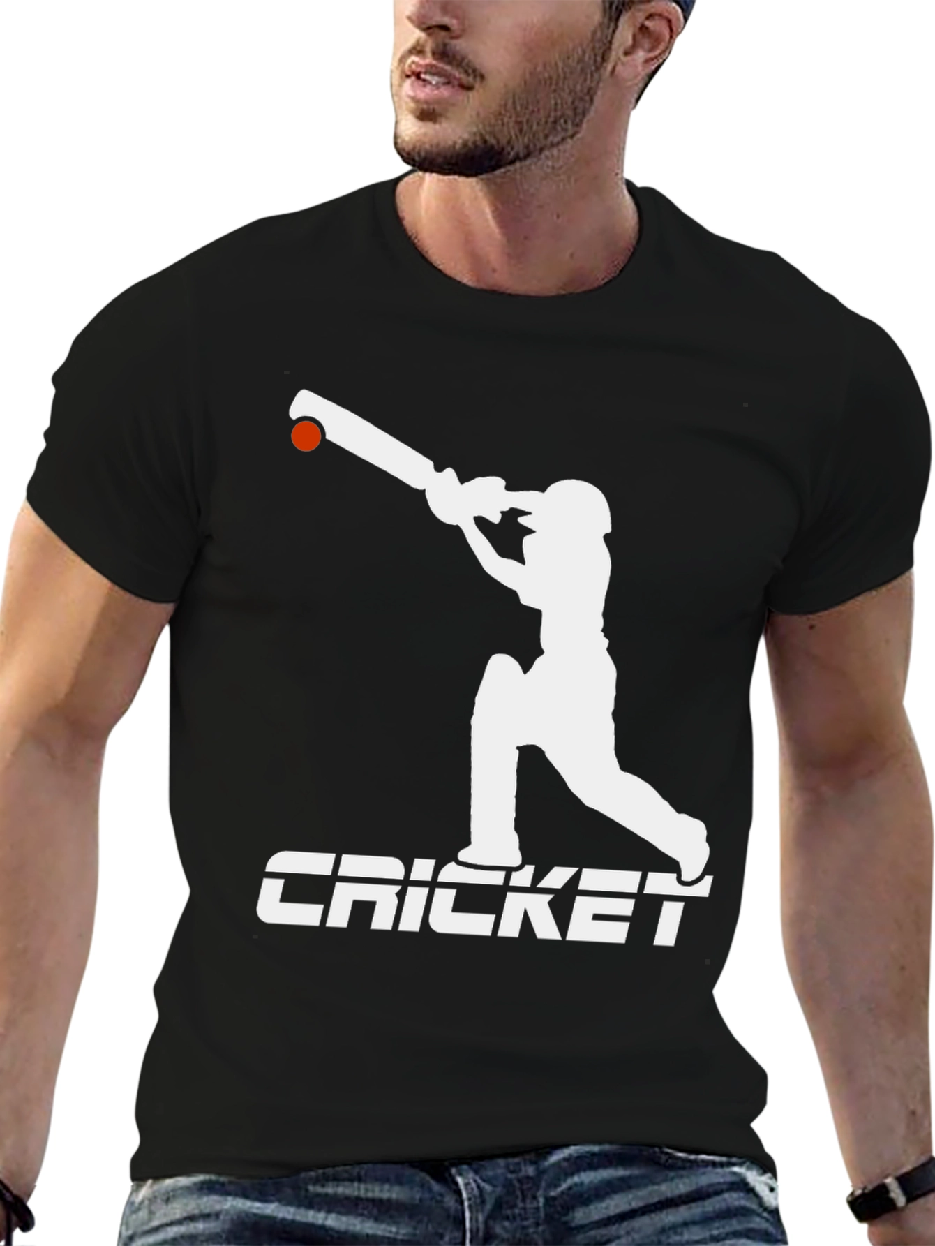 Cricket Player Graphic Tee - Black Cotton T-Shirt