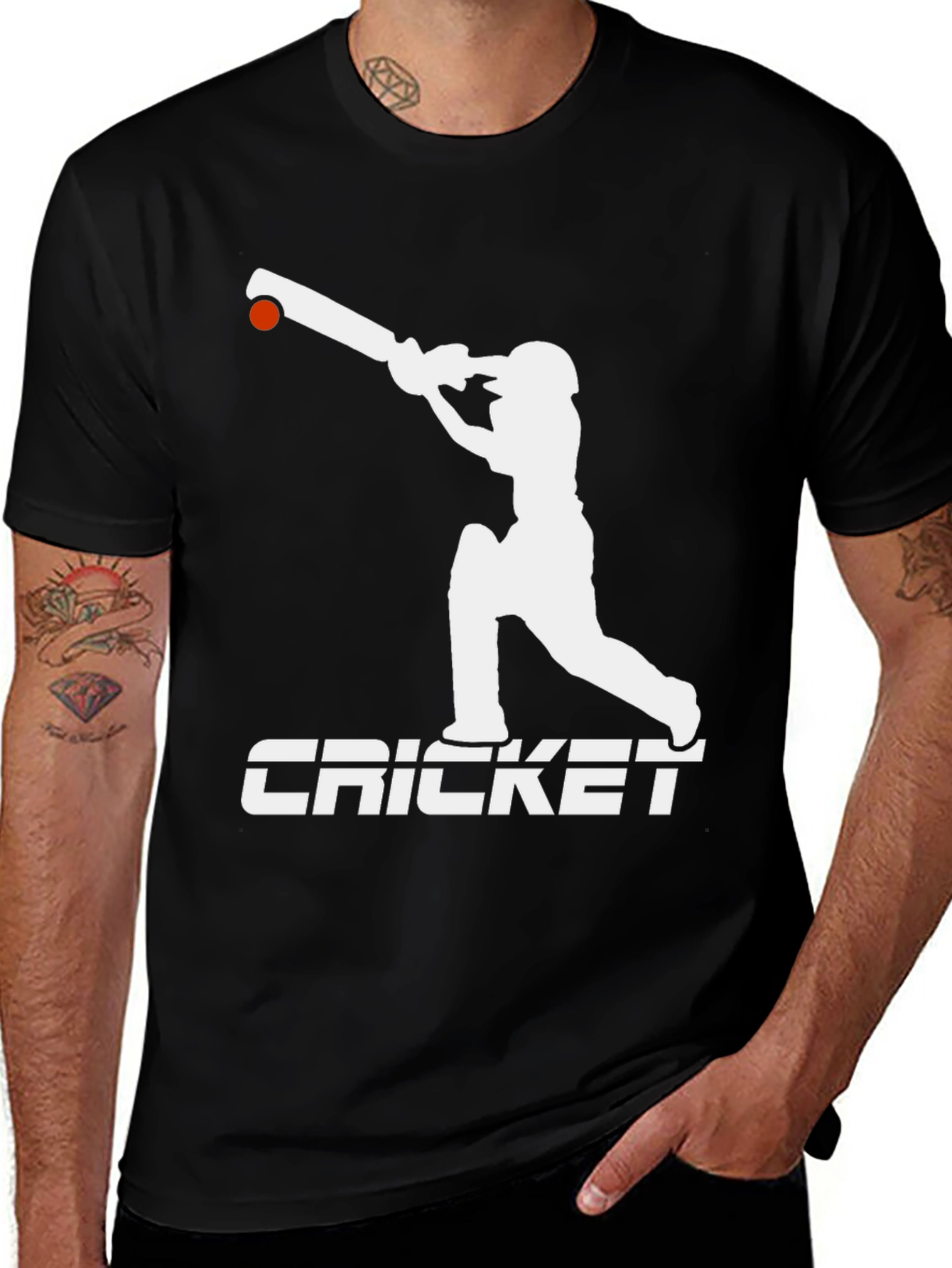 Cricket Player Graphic Tee - Black Cotton T-Shirt