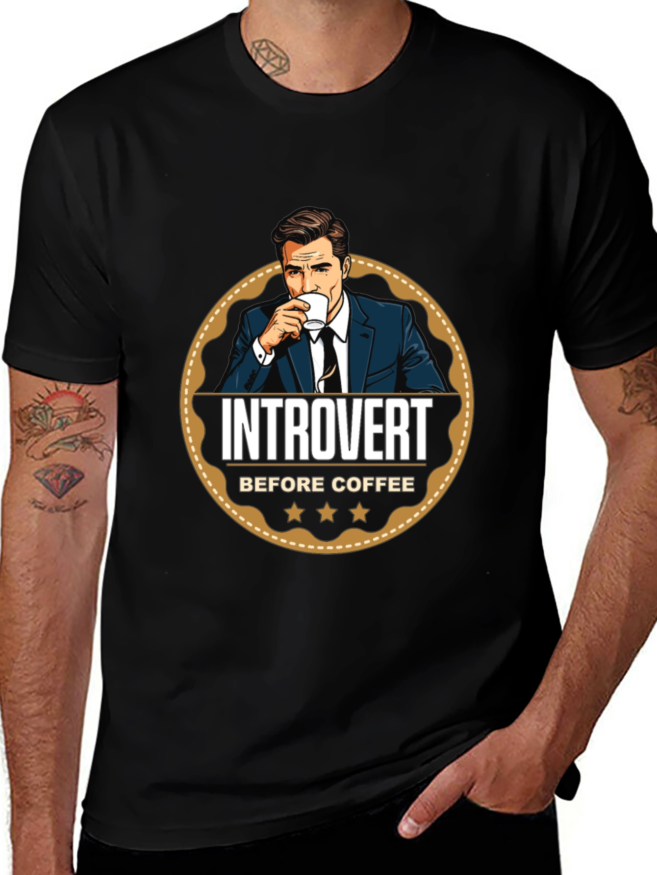 Introvert Before Coffee Graphic Tee - Mens Black T-Shirt