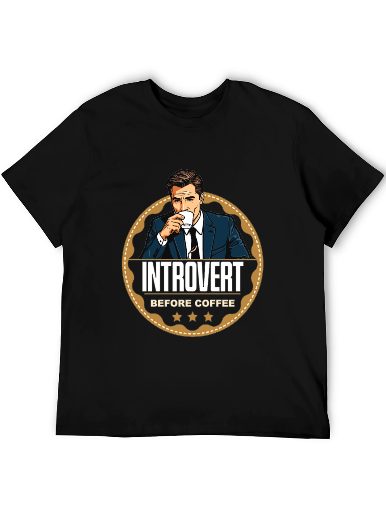 Introvert Before Coffee Graphic Tee - Mens Black T-Shirt