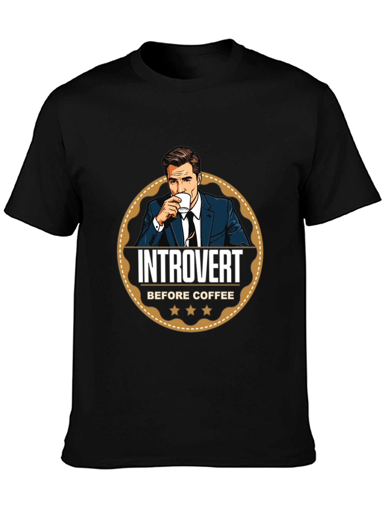 Introvert Before Coffee Graphic Tee - Mens Black T-Shirt