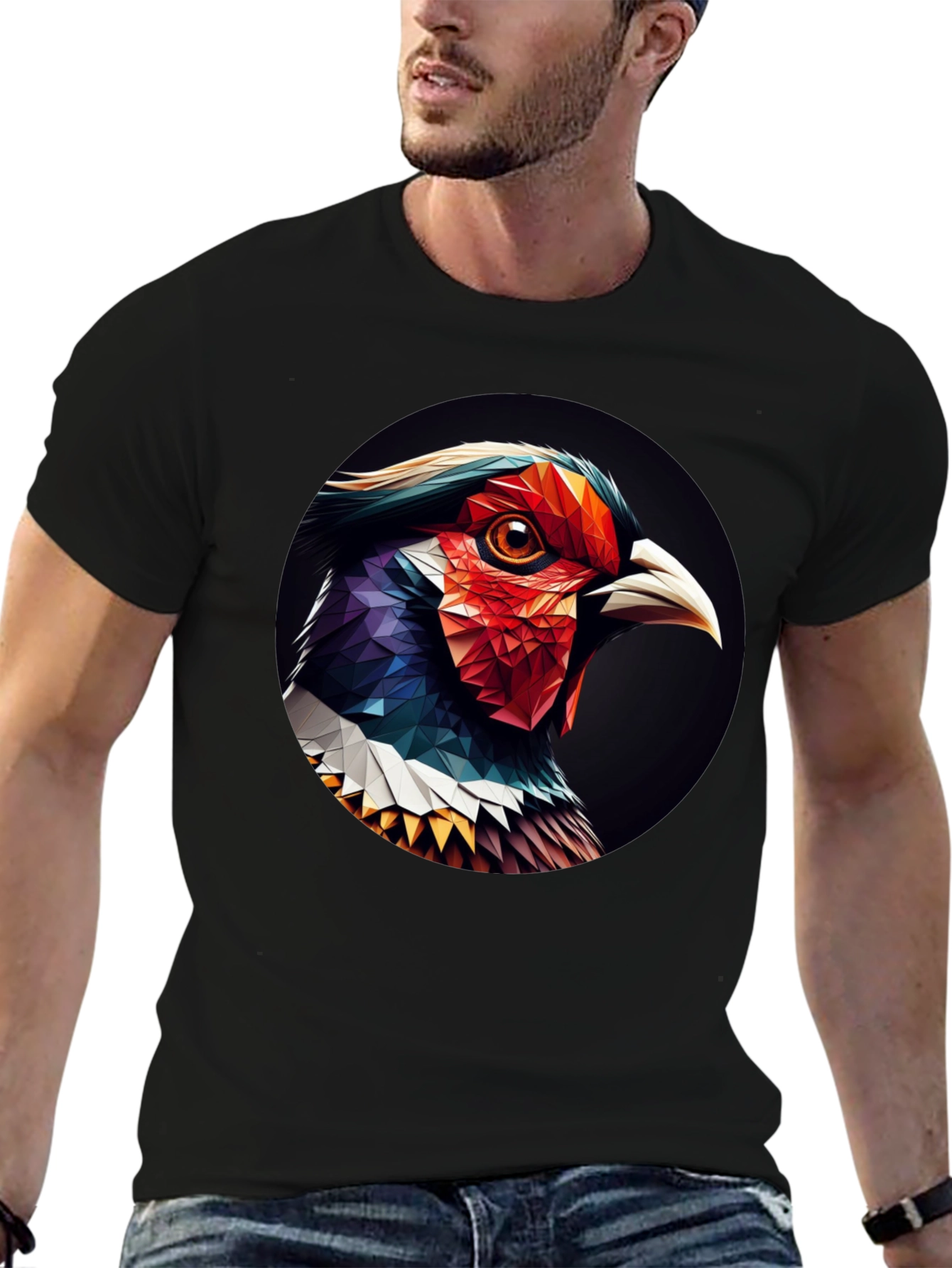 Geometric Bird Graphic Black T-Shirt