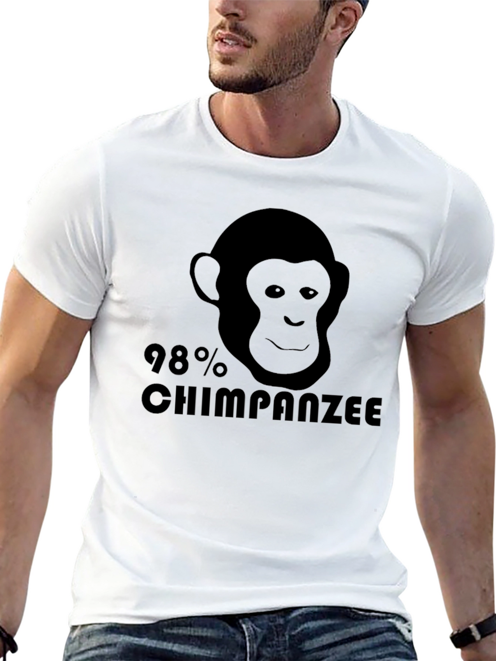 98% Chimpanzee Black Graphic Tee - Novelty T-Shirt