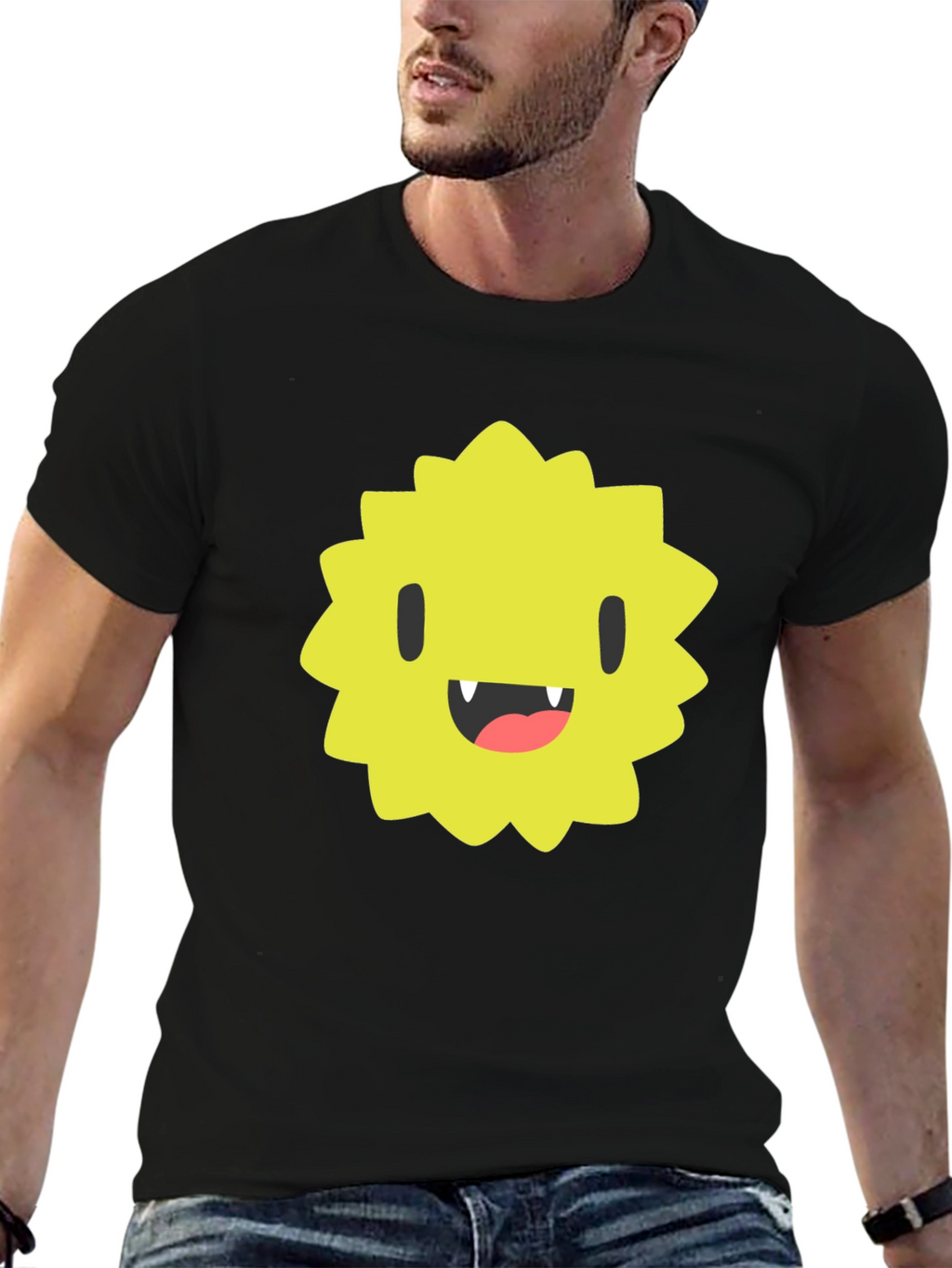 Monster Face Graphic Tee - Black Cotton T-Shirt