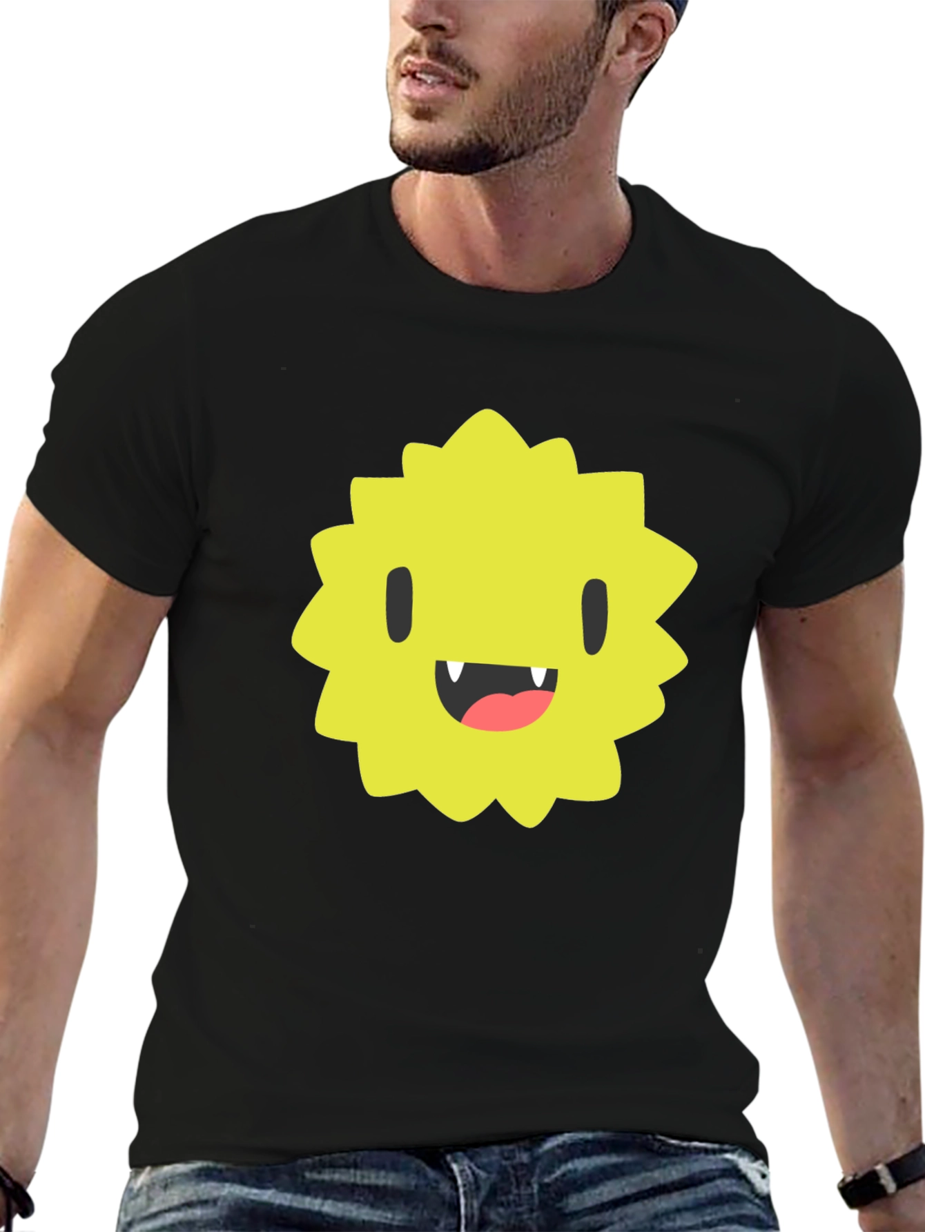 Monster Face Graphic Tee - Black Cotton T-Shirt