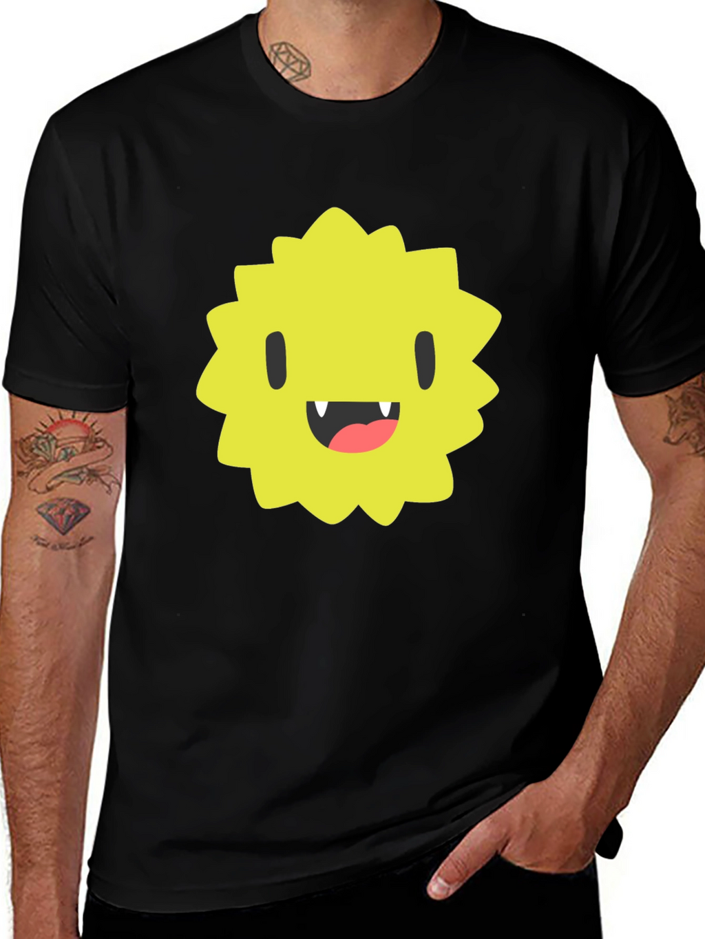 Monster Face Graphic Tee - Black Cotton T-Shirt