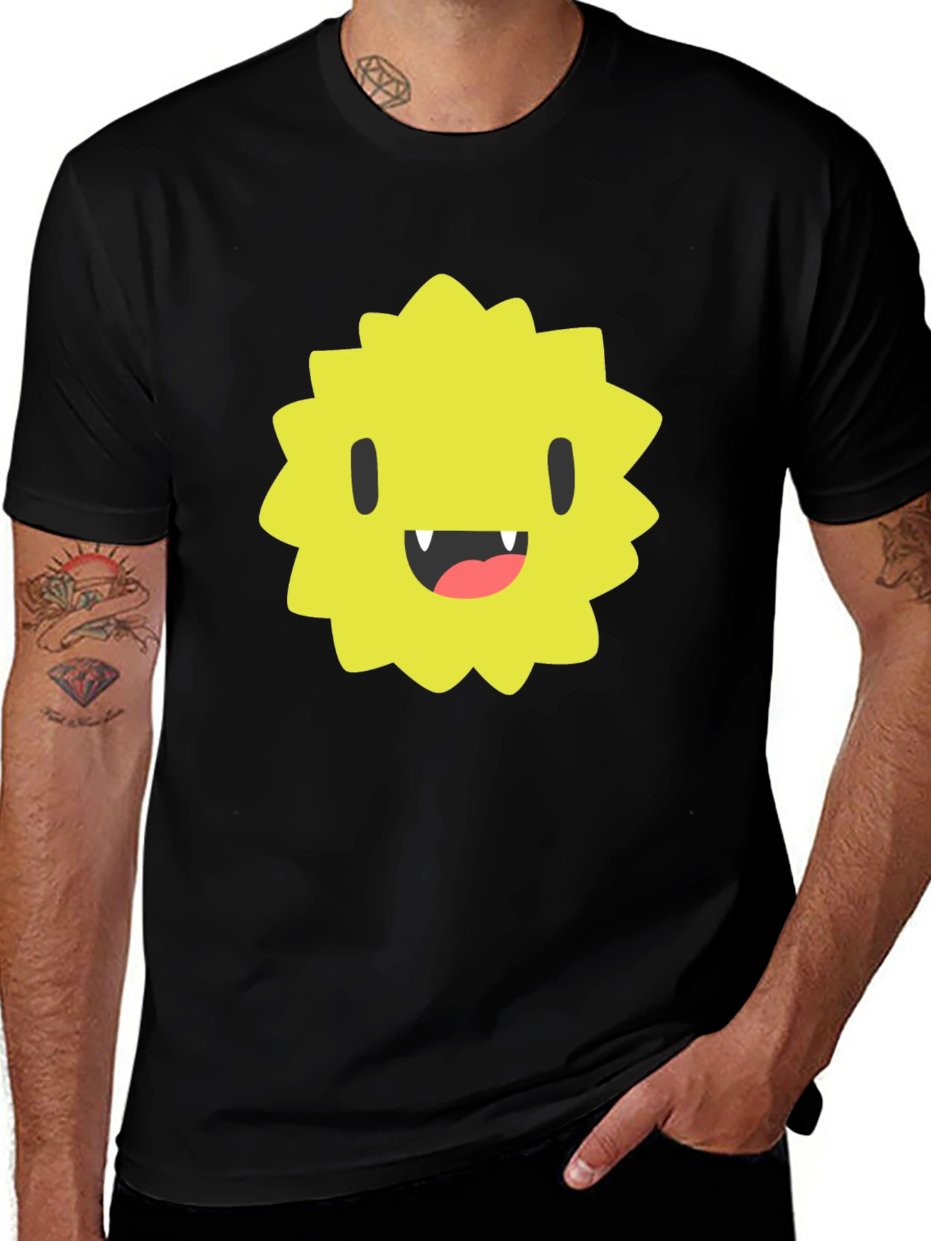Monster Face Graphic Tee - Black Cotton T-Shirt
