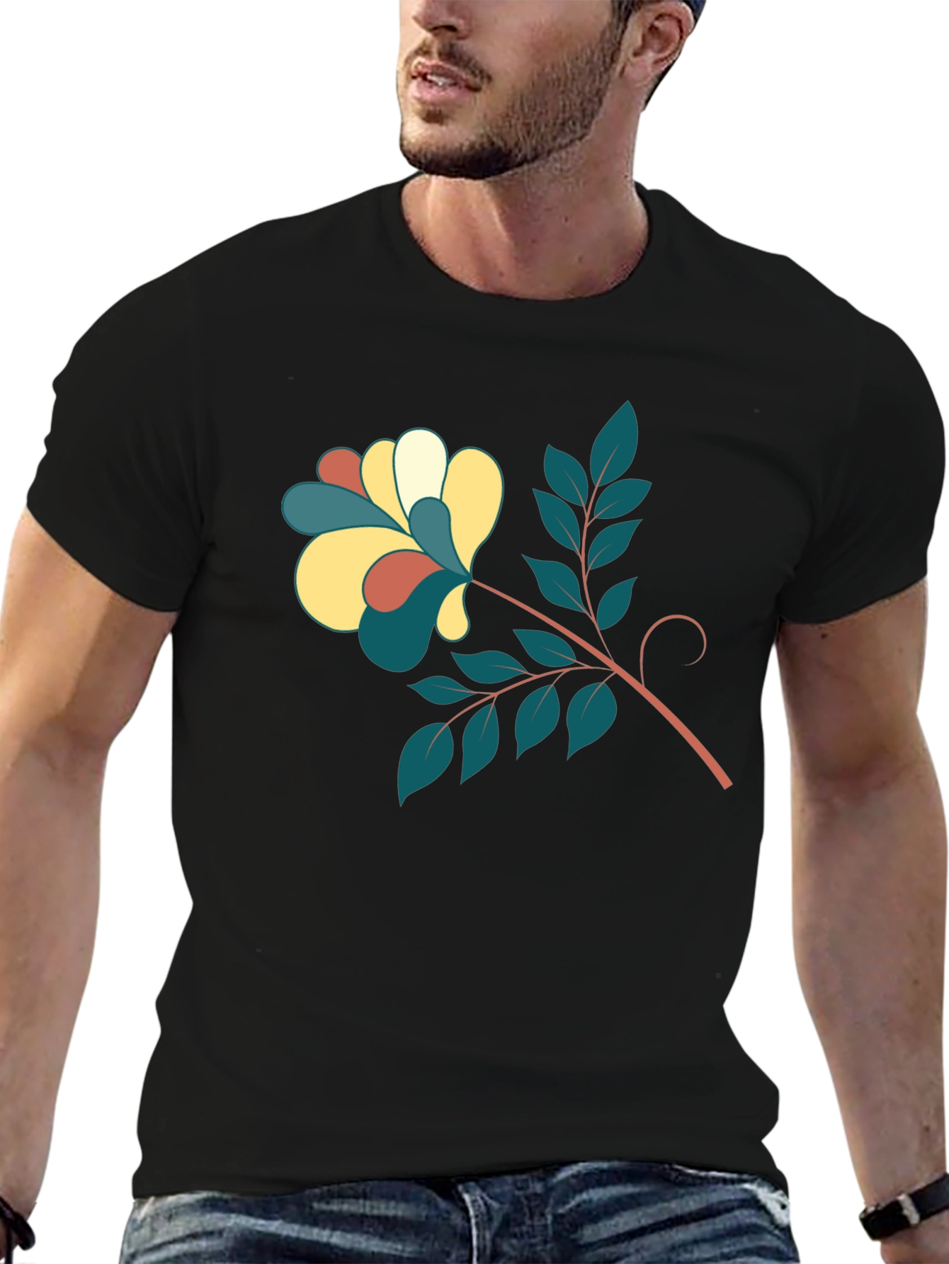 Stylish Black Tee with Floral Print
