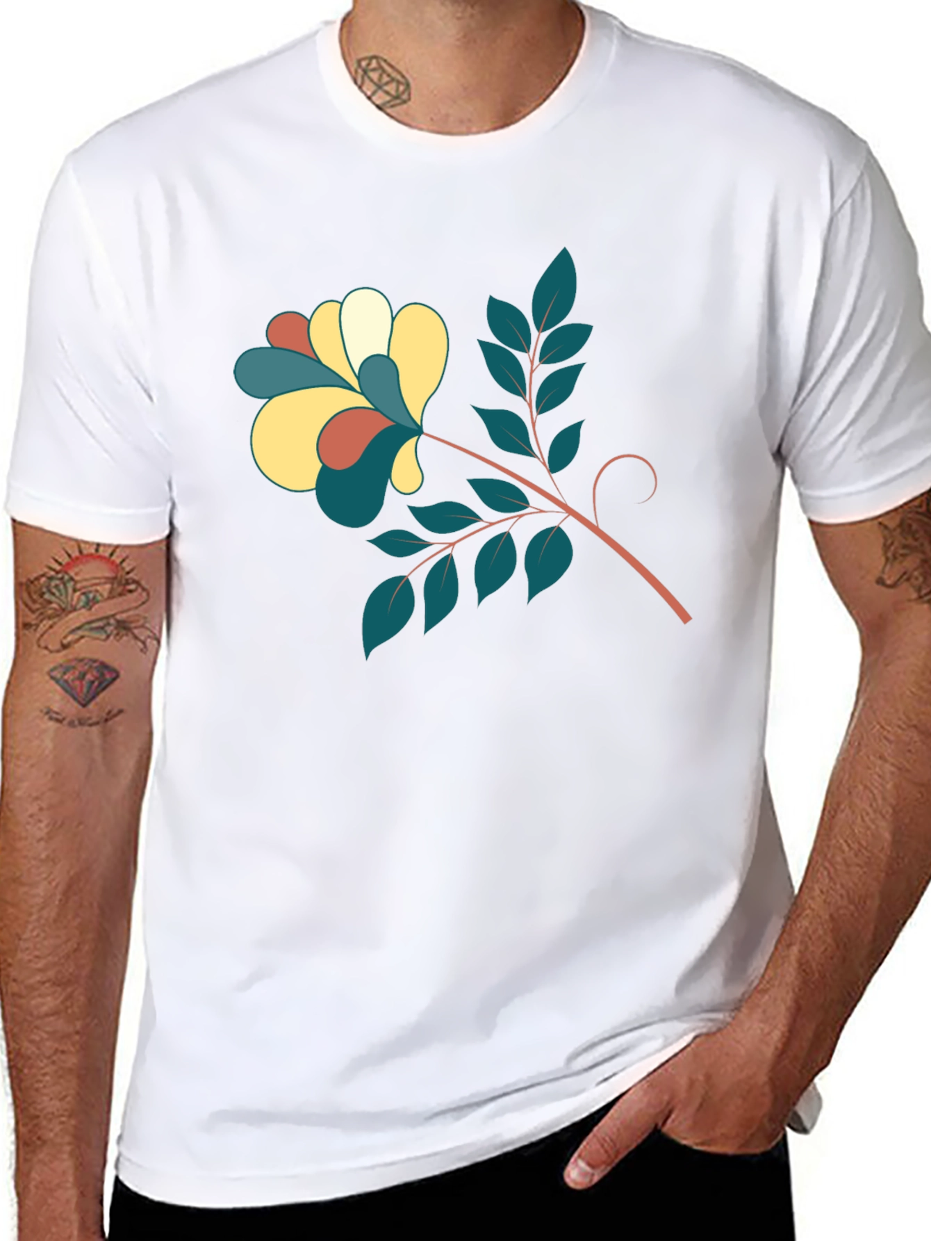 Stylish Black Tee with Floral Print