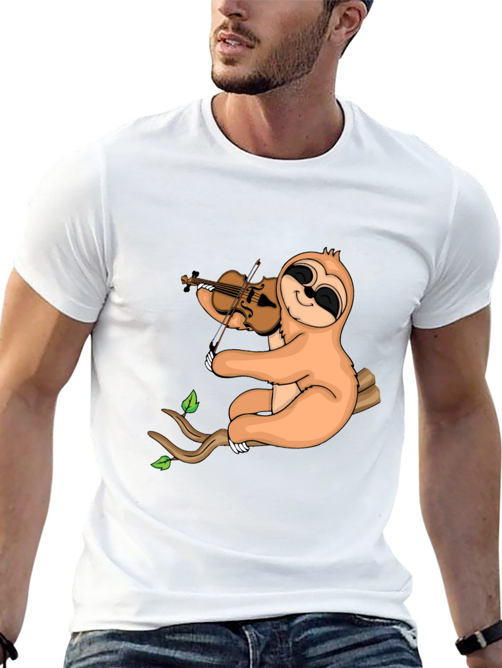 Sloth Violinist Graphic Tee - Black Cotton Blend