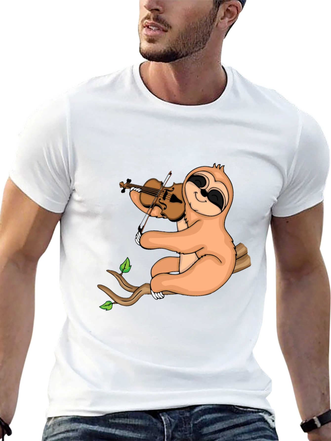 Sloth Violinist Graphic Tee - Black Cotton Blend