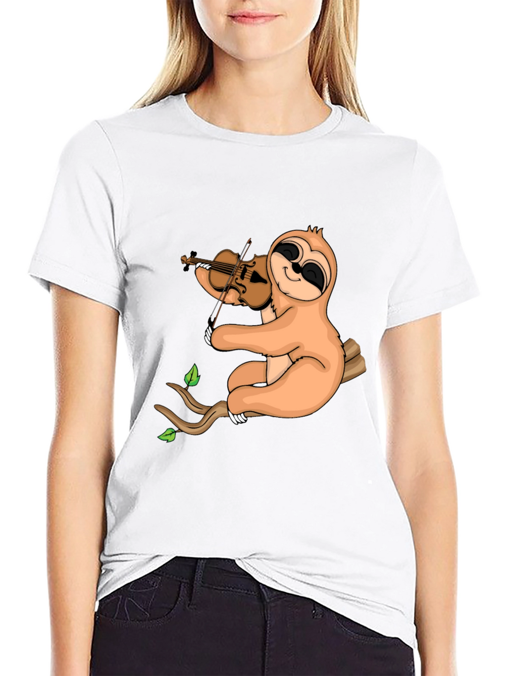 Sloth Violinist Graphic Tee - Black Cotton Blend