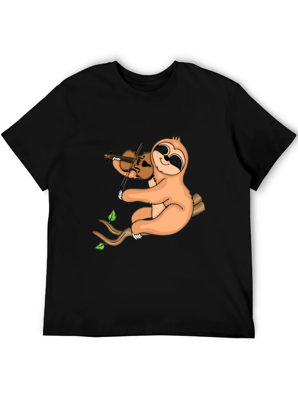 Sloth Violinist Graphic Tee - Black Cotton Blend
