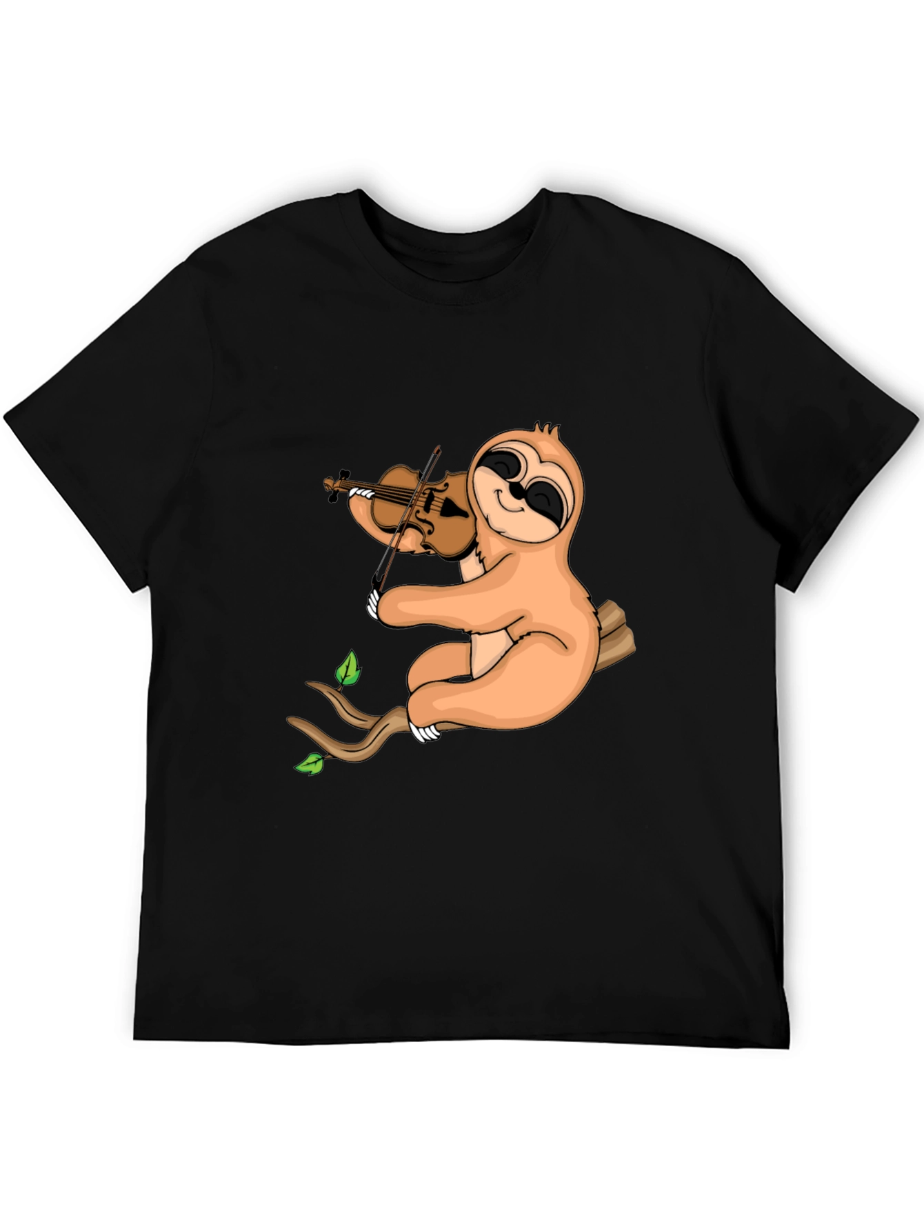 Sloth Violinist Graphic Tee - Black Cotton Blend