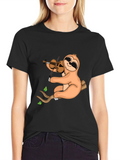 Sloth Violinist Graphic Tee - Black Cotton Blend
