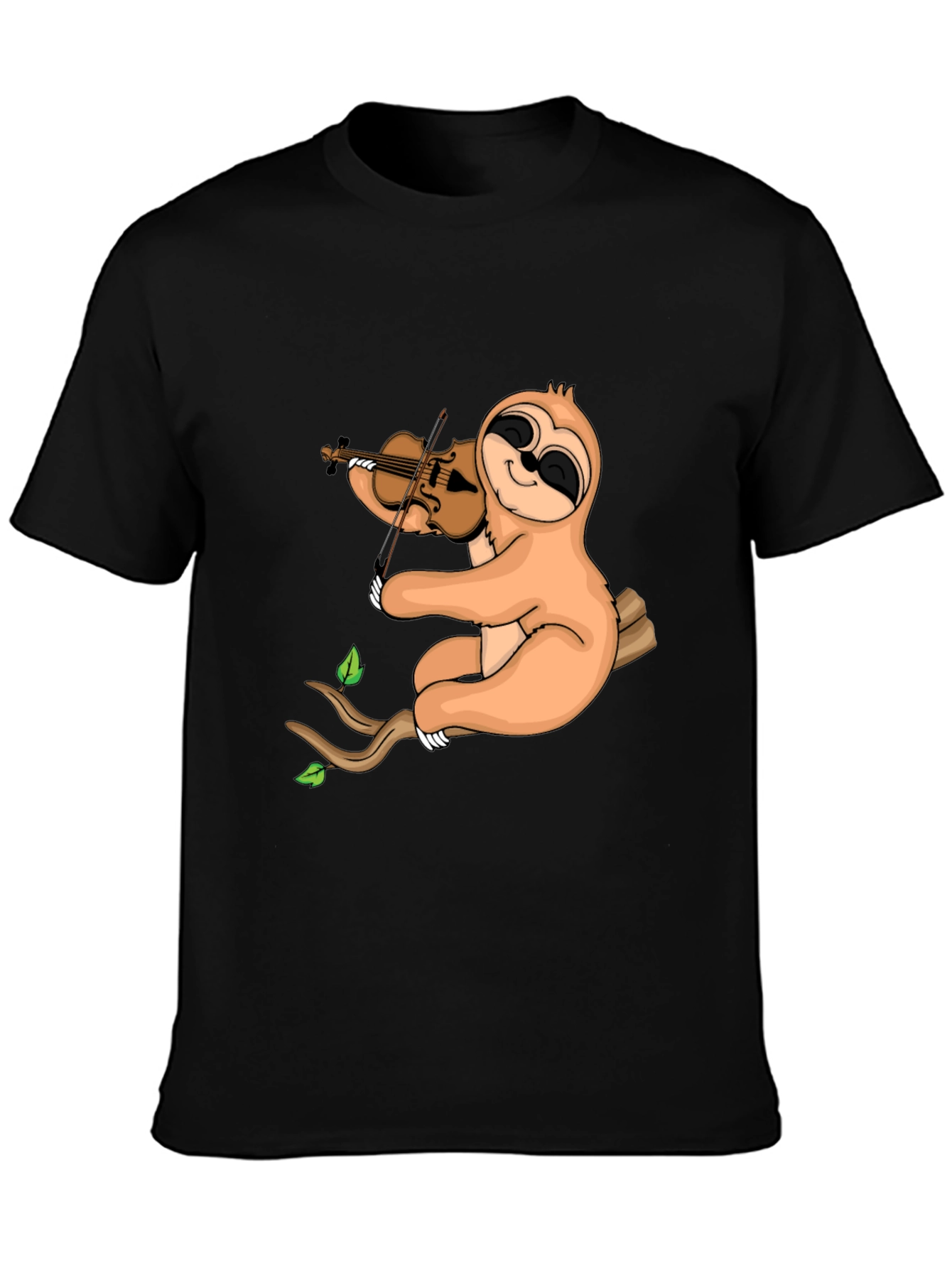 Sloth Violinist Graphic Tee - Black Cotton Blend