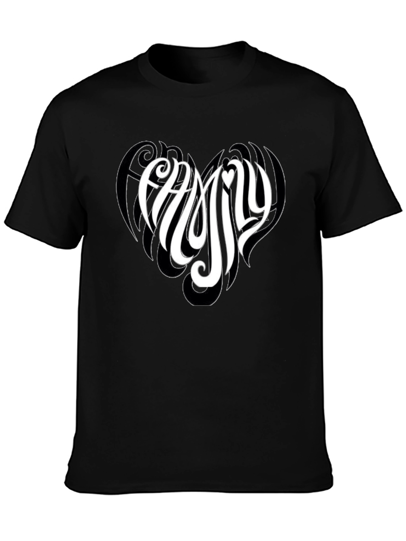 Family Heart Tee - Black Cotton Casual T-Shirt