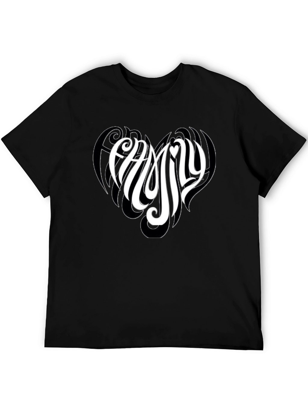 Family Heart Tee - Black Cotton Casual T-Shirt