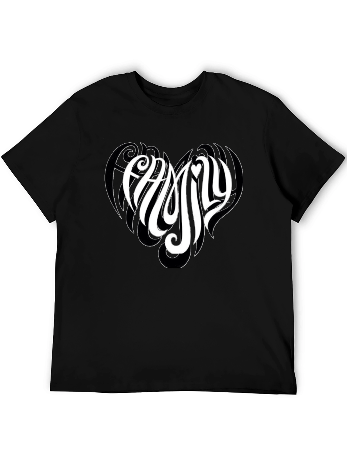Family Heart Tee - Black Cotton Casual T-Shirt