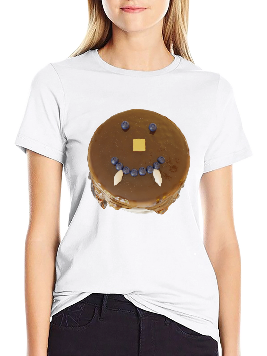 Funny Pancake Face Graphic Tee - Casual Black T-Shirt