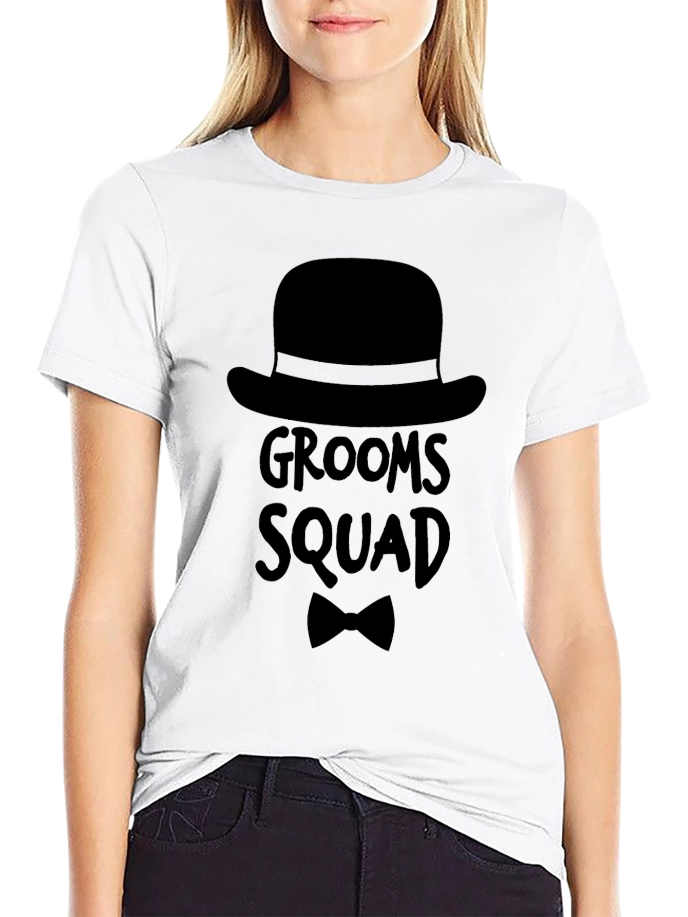 Grooms Squad Graphic T-Shirt Black Crew Neck Tee