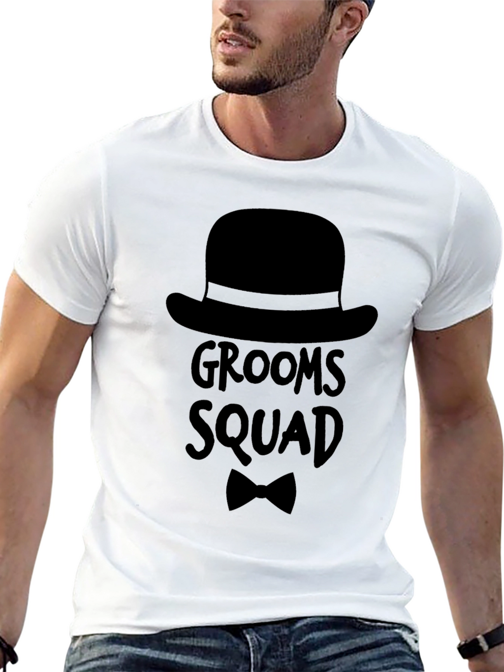 Grooms Squad Graphic T-Shirt Black Crew Neck Tee