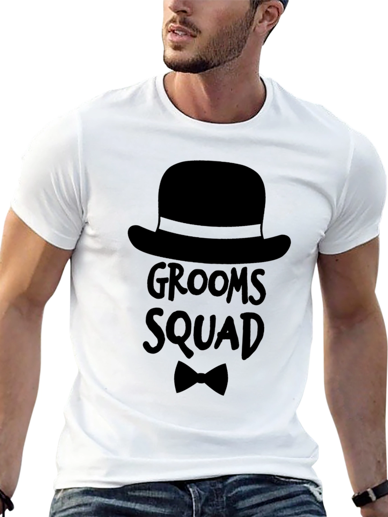 Grooms Squad Graphic T-Shirt Black Crew Neck Tee