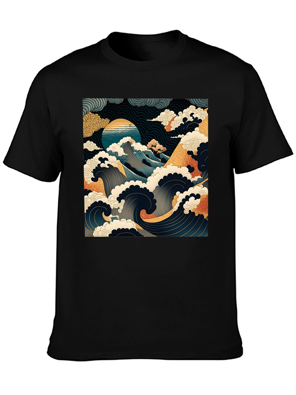 Great Wave Graphic Tee - Black Cotton T-Shirt