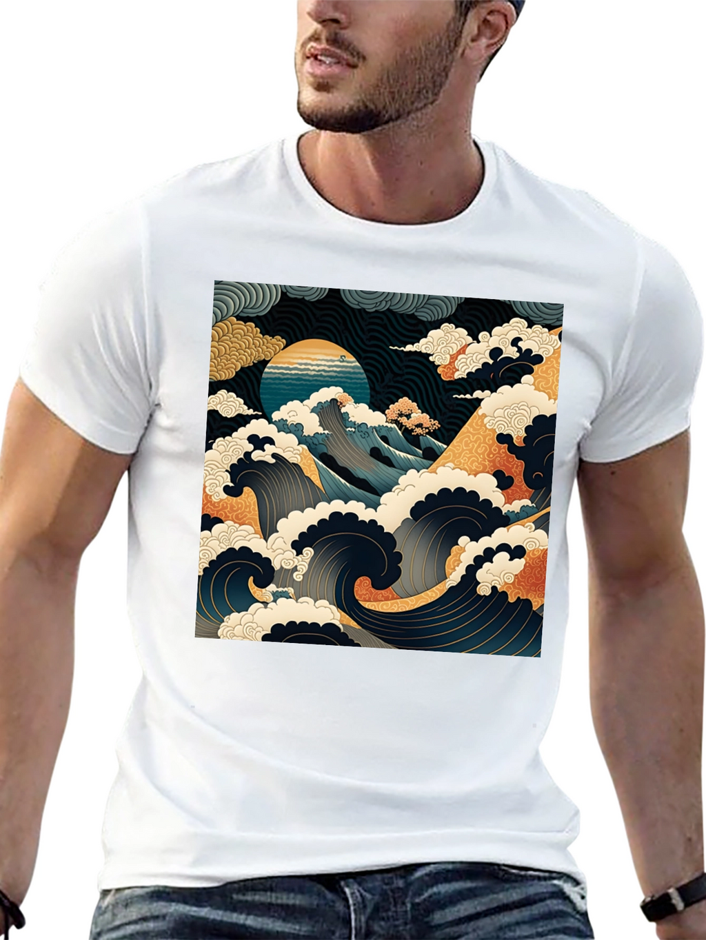 Great Wave Graphic Tee - Black Cotton T-Shirt