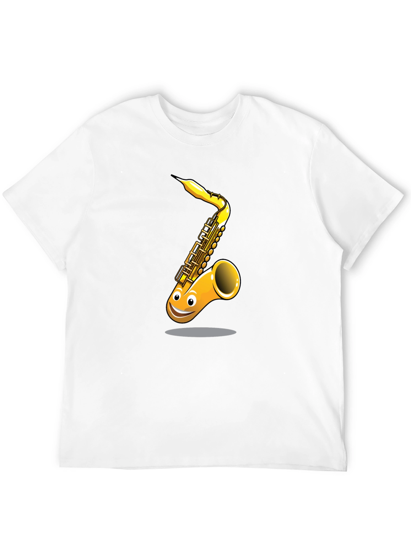 Fun Cartoon Saxophone Graphic Black T-Shirt