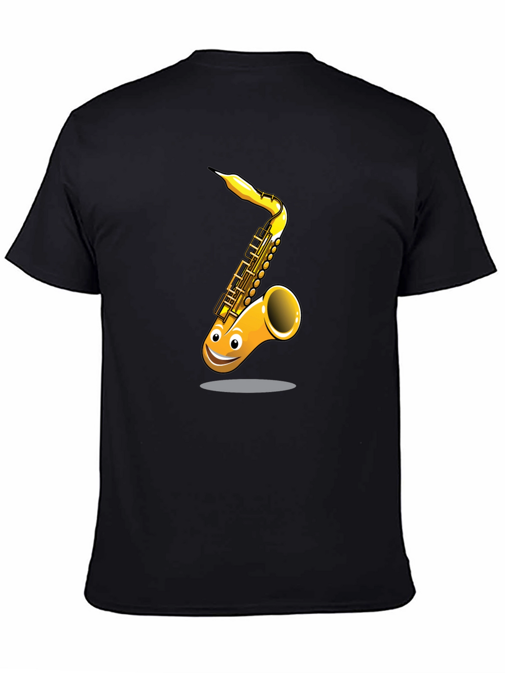 Fun Cartoon Saxophone Graphic Black T-Shirt