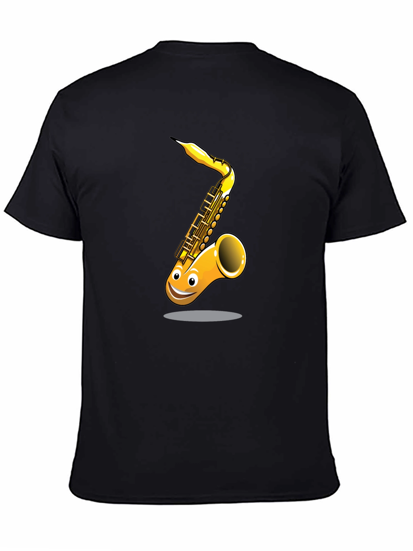 Fun Cartoon Saxophone Graphic Black T-Shirt