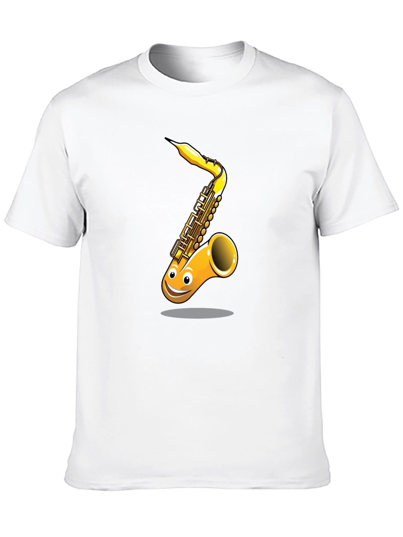 Fun Cartoon Saxophone Graphic Black T-Shirt