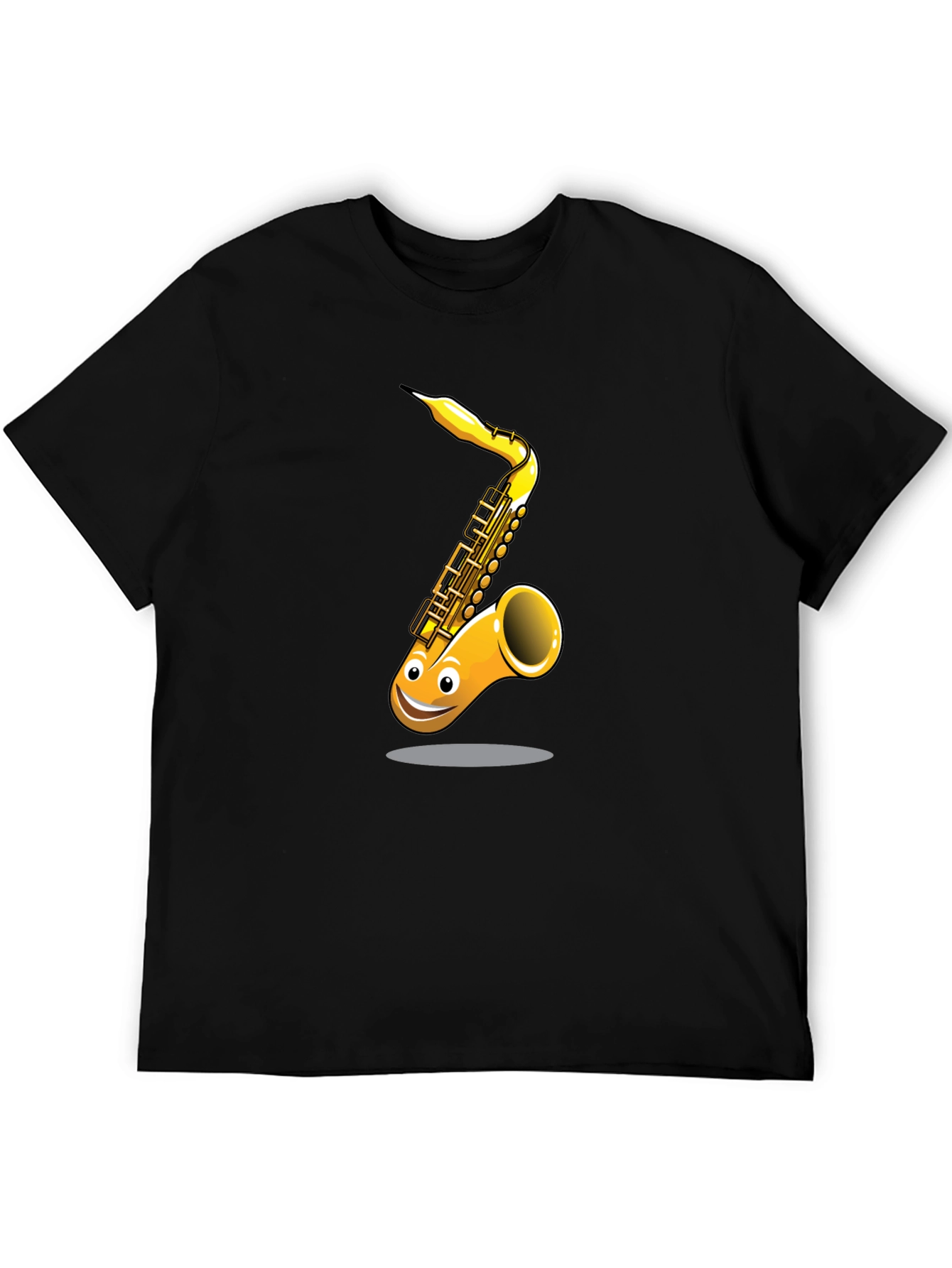 Fun Cartoon Saxophone Graphic Black T-Shirt