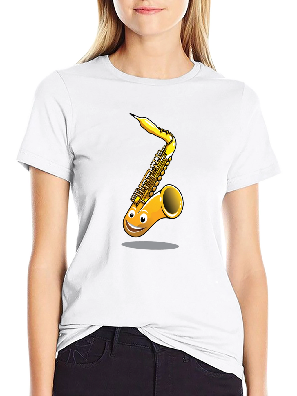 Fun Cartoon Saxophone Graphic Black T-Shirt