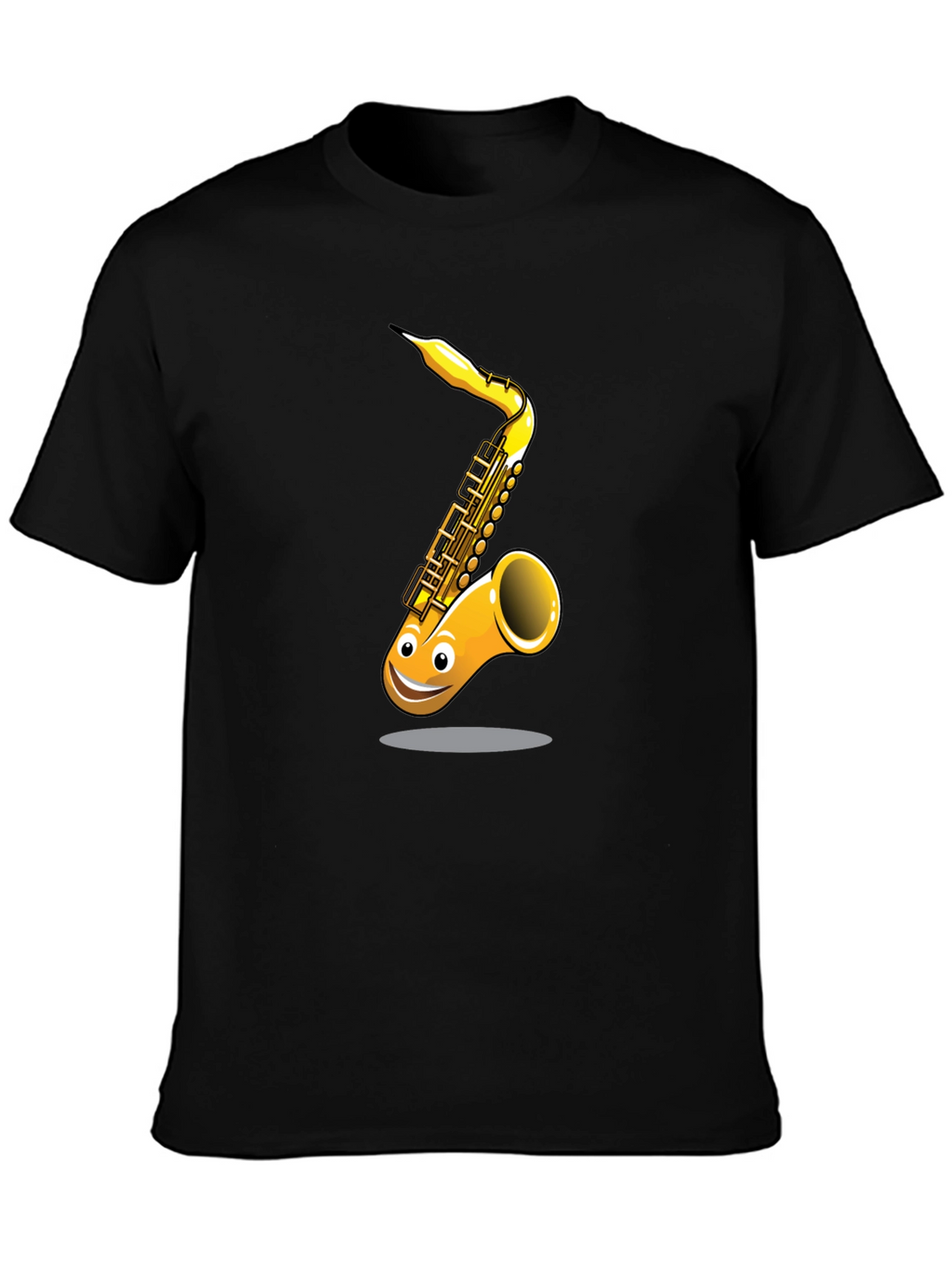 Fun Cartoon Saxophone Graphic Black T-Shirt