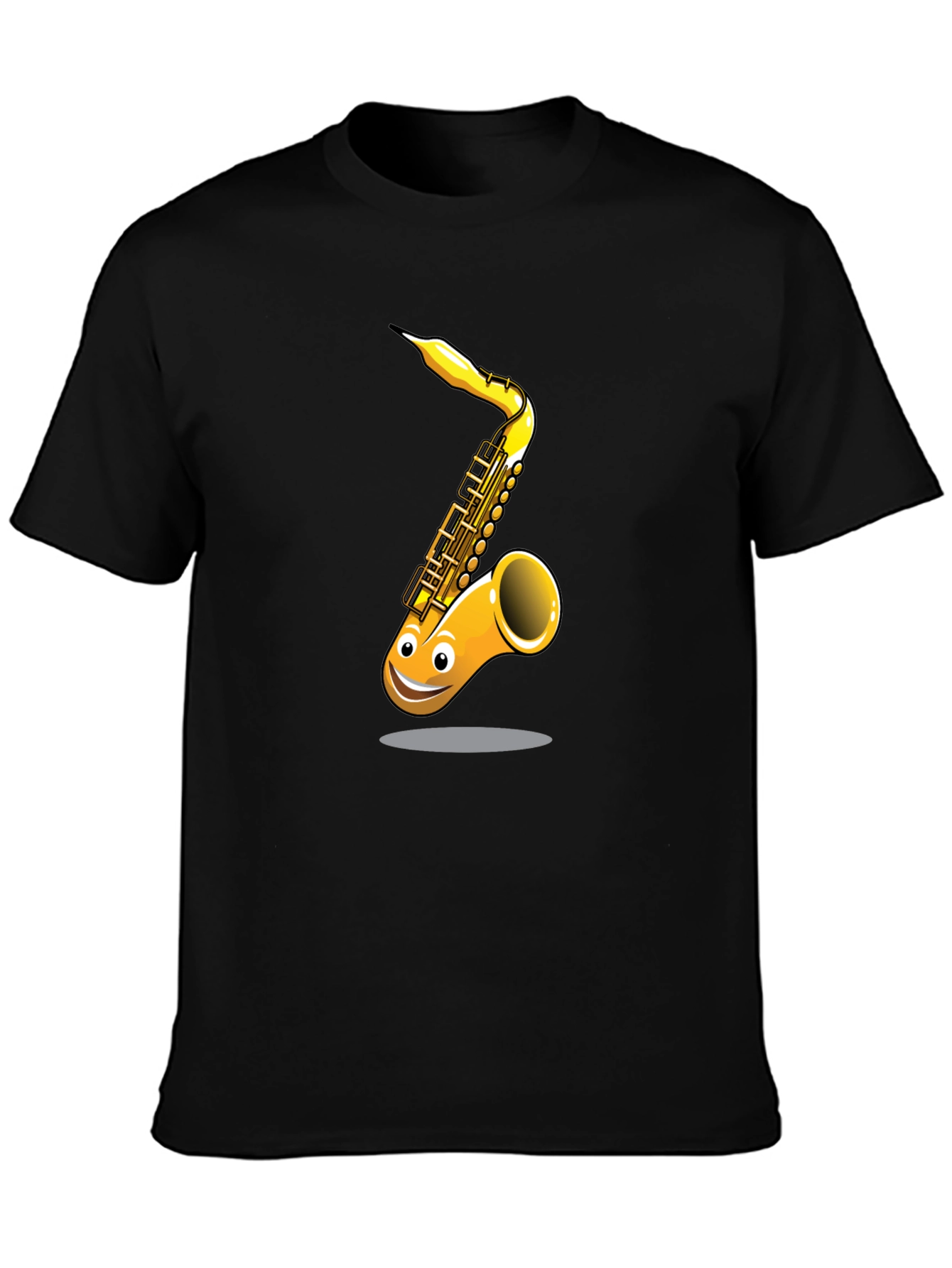 Fun Cartoon Saxophone Graphic Black T-Shirt
