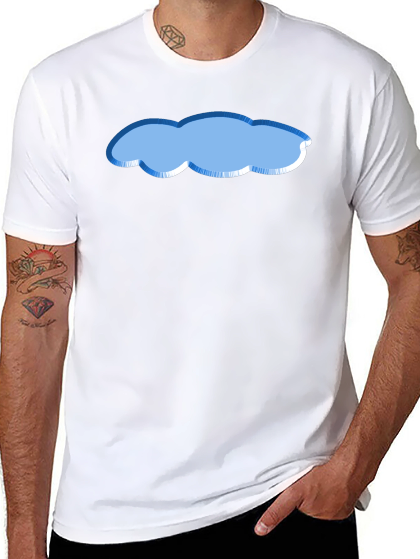 Mens Black T-Shirt with Blue Cloud Graphic