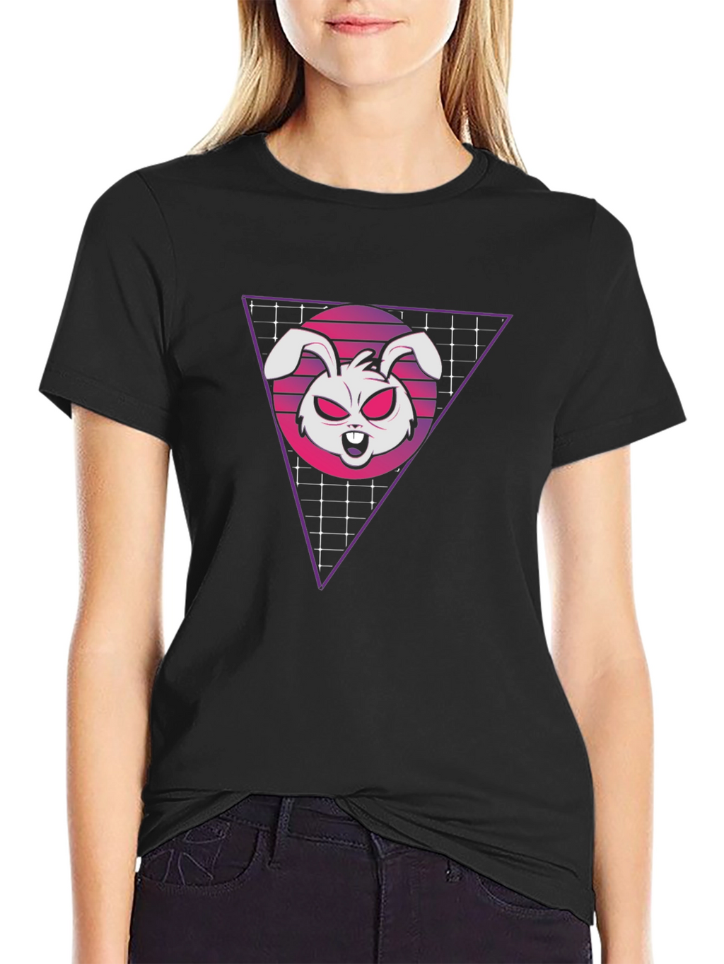 Retro Rabbit Graphic T-Shirt - Black