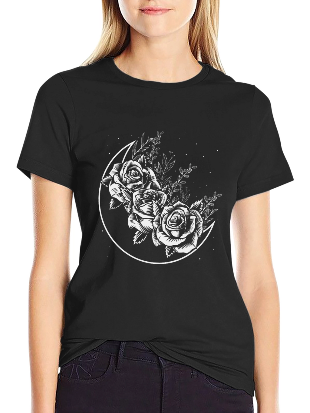 Moon Rose Graphic Tee - Black