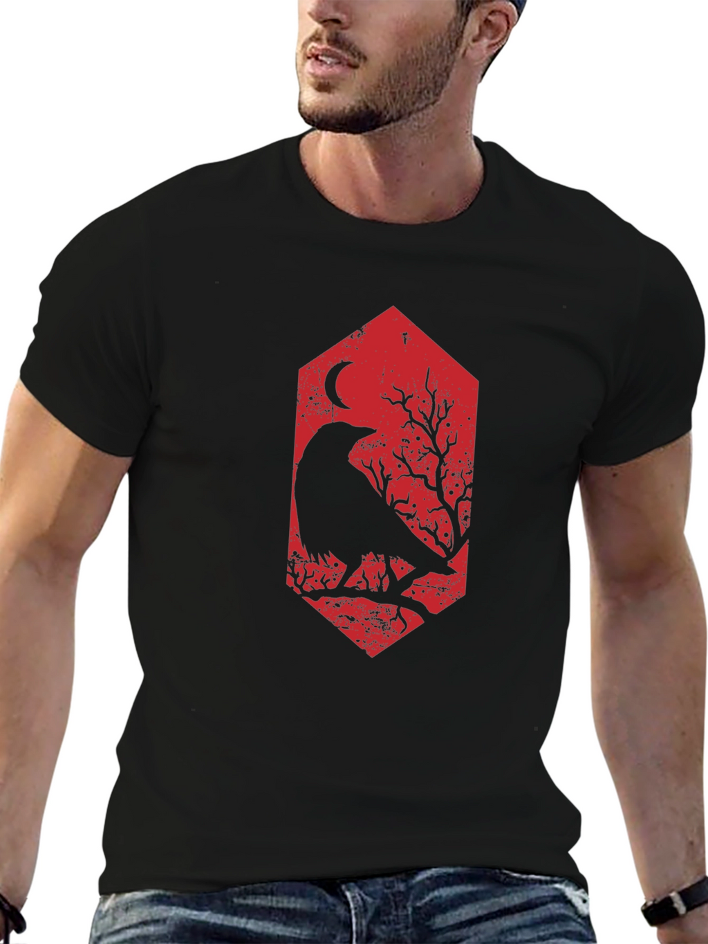Raven Moon Graphic Tee - Mens Black T-Shirt