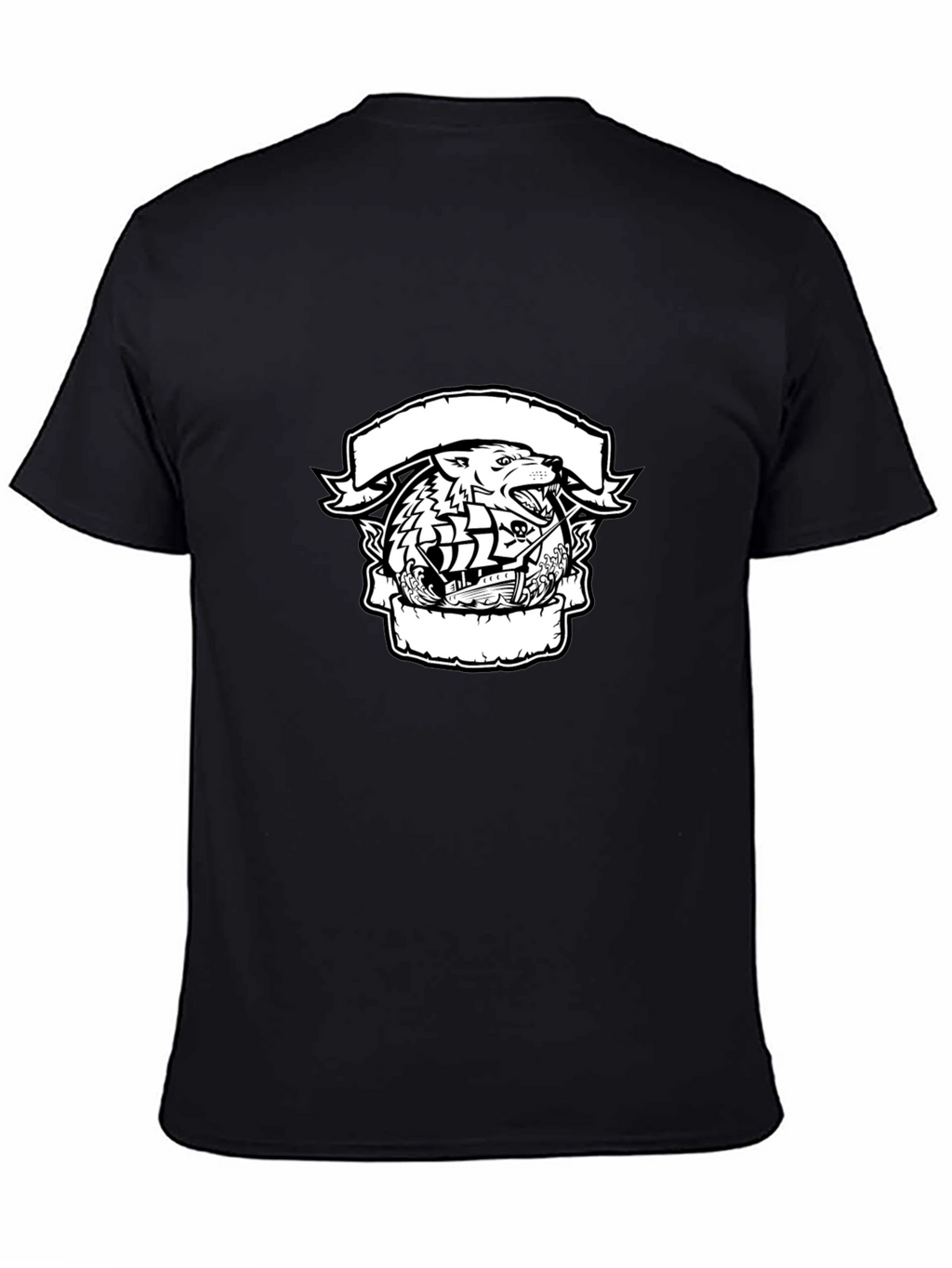Wolf & Ship Graphic Black T-Shirt